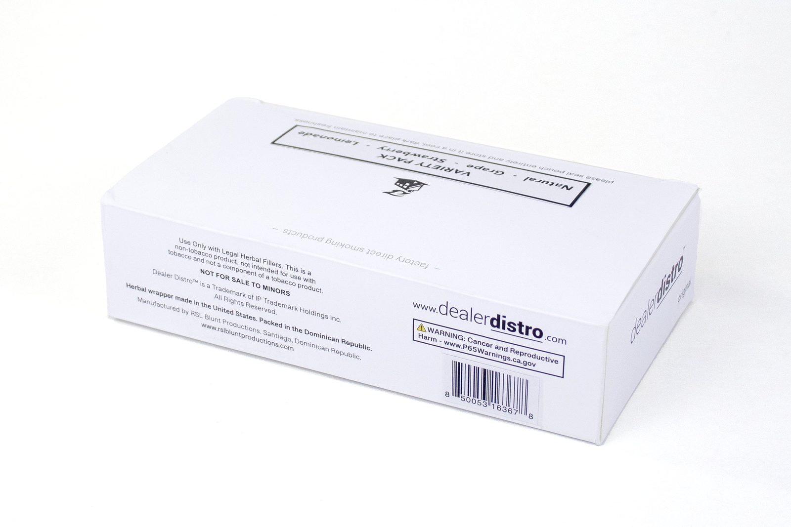 Dealer Distro Natural Hemp Wraps | Variety Pack: Natural, Grape, Strawberry & Lemonade | 4 pouches, 25 wraps each | 100 wraps per box