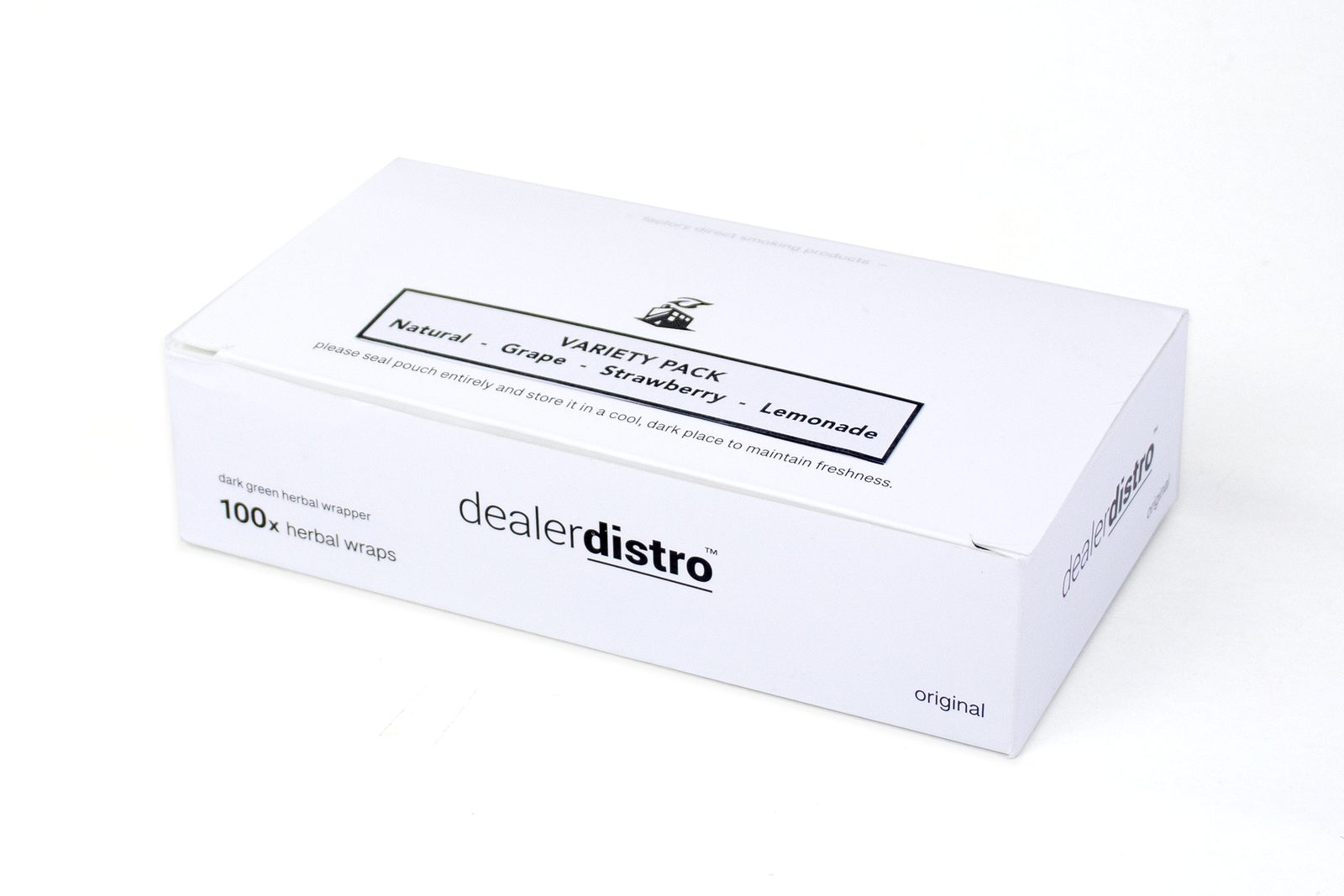 Dealer Distro Natural Hemp Wraps | Variety Pack: Natural, Grape, Strawberry & Lemonade | 4 pouches, 25 wraps each | 100 wraps per box
